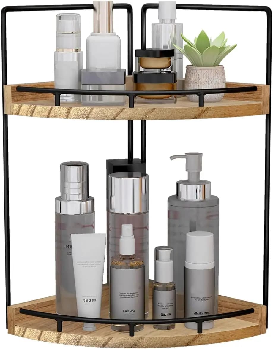 2-Tier Bathroom Counter Organizer,Vanity Counter Corner Shelf, Skincare, Wood Countertop Bathroom Storage and Organization for K
