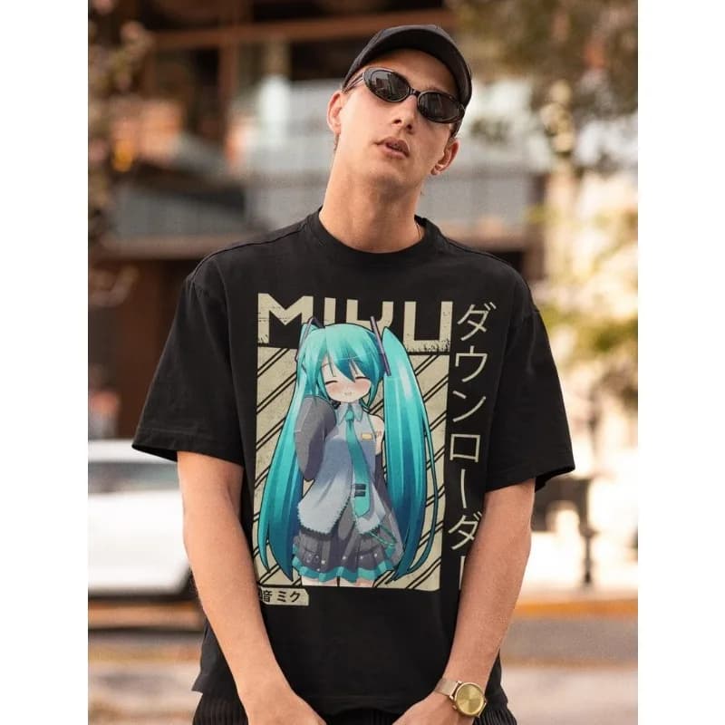 2026 Summer Mens Anime Hatsune Miku T Shirt Round Neck Graphic Oversized Short Sleeve Tee Shirt Loose Fit Streetwear Clothes
