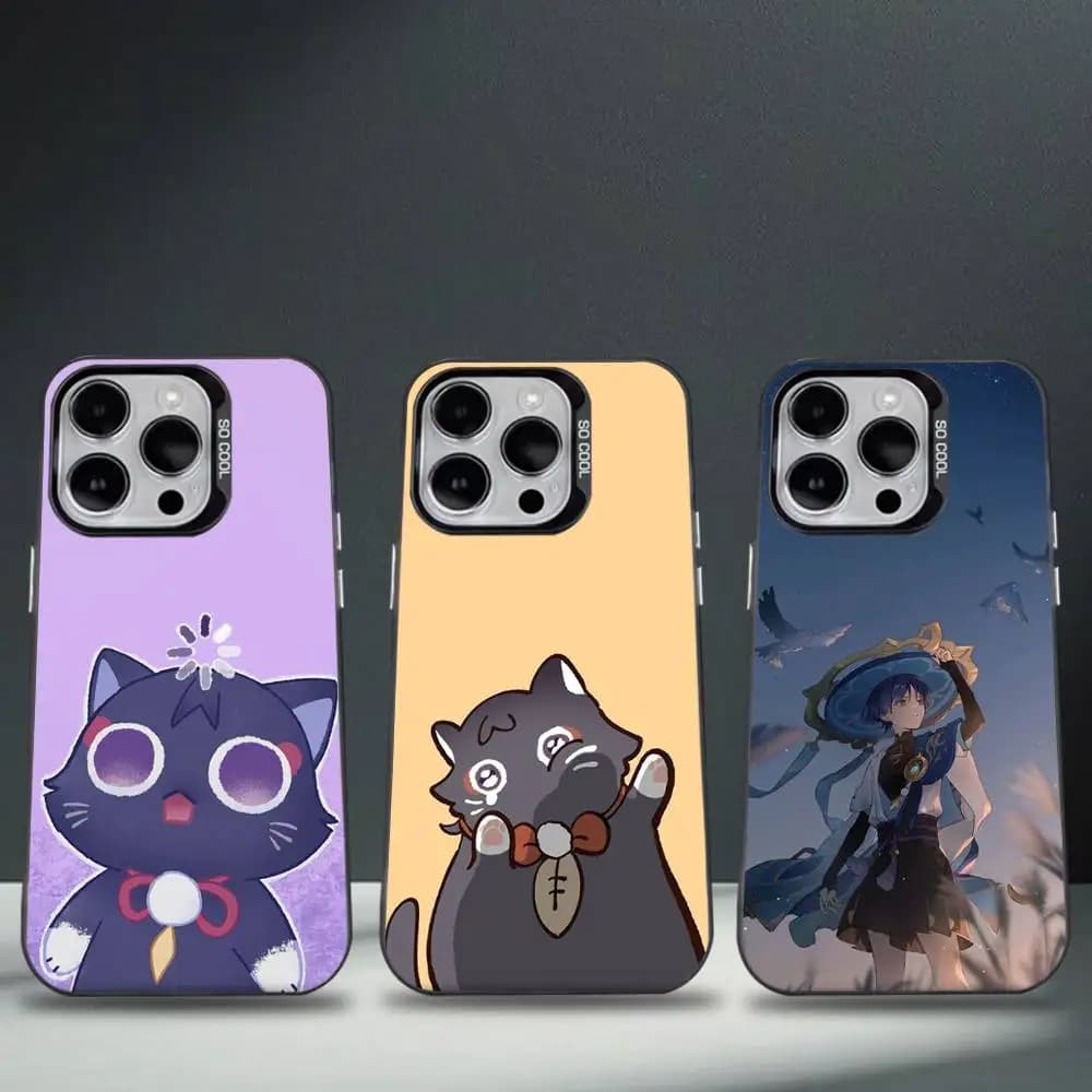 Scaramouche Genshin Impact Custodia per iPhone 16,15,14,13,12,11,8,7,Pro,Max,Plus,Mini,XS,SE Anticaduta Nero Opaco Duro