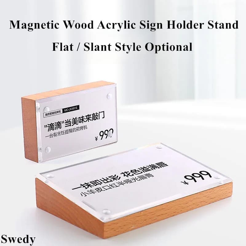 100x70mm Porta cartello magnetico in acrilico Espositore Nome da tavolo Etichetta prezzo Etichette per carte Menu in legno Supporto per carta