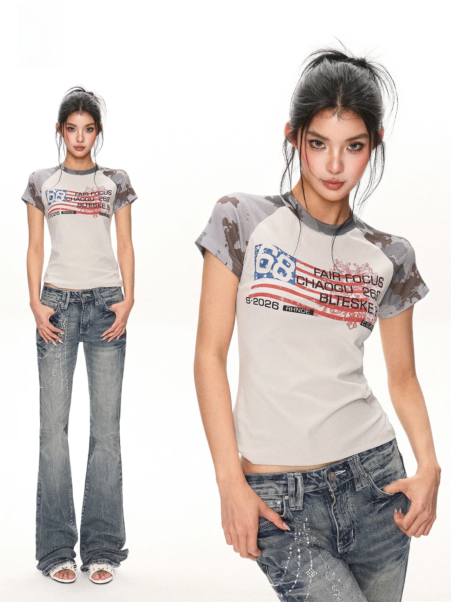 Retro Style Spicy Girl Slim Fit Short Sleeve T-Shirt Women Summer American Letter Print Top Edition Fashionable Casu...