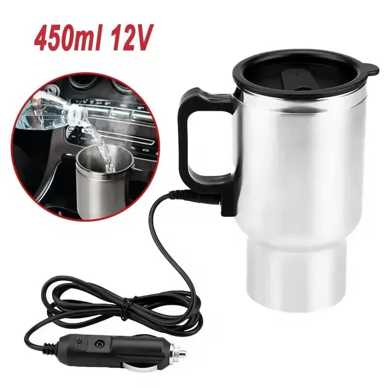 Bollitore Elettrico per Auto 12V 450ml, Tazza Riscaldante in Acciaio Inox per Campeggio e Viaggio, per Acqua, Caffè e Latte
