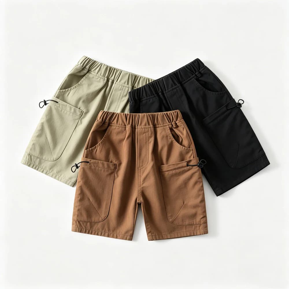 Summer Kids Cargo Shorts Boys Quick Dry Casual Pants Elastic Waist Drawstring Multi-Pocket Loose Trousers for Outdoor Sportswear
