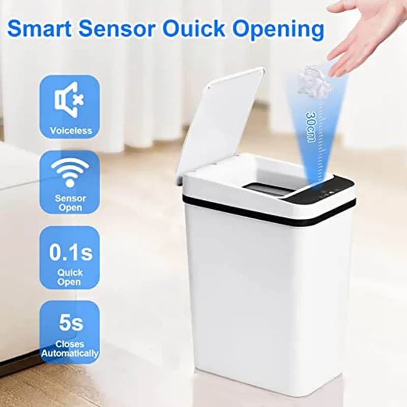Cestino Intelligente con Sensore per Bagno 12L, Bidone Impermeabile a Induzione, Pattumiera Elettrica Touch per Cucina e Camera da Letto