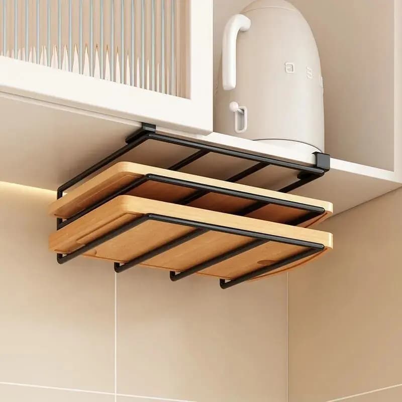 Organizzatore Sospeso Sottopensile da Cucina con Supporto Multiuso per Rotoli di Carta, Taglieri e Coperchi Pentole