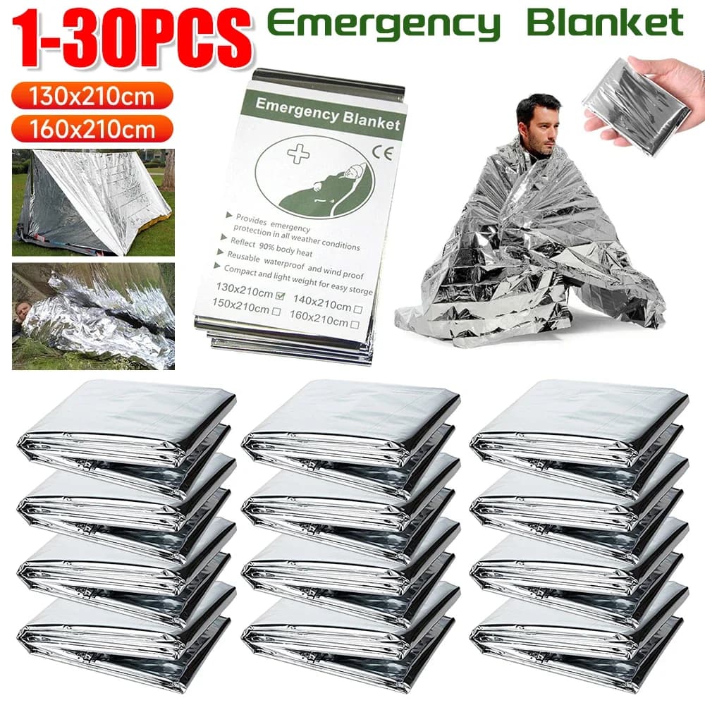 1-30PCS Coperta di emergenza Sopravvivenza all'aperto Kit di salvataggio di primo soccorso Coperta termica antivento impermeabile per copertura tappetino da campeggio
