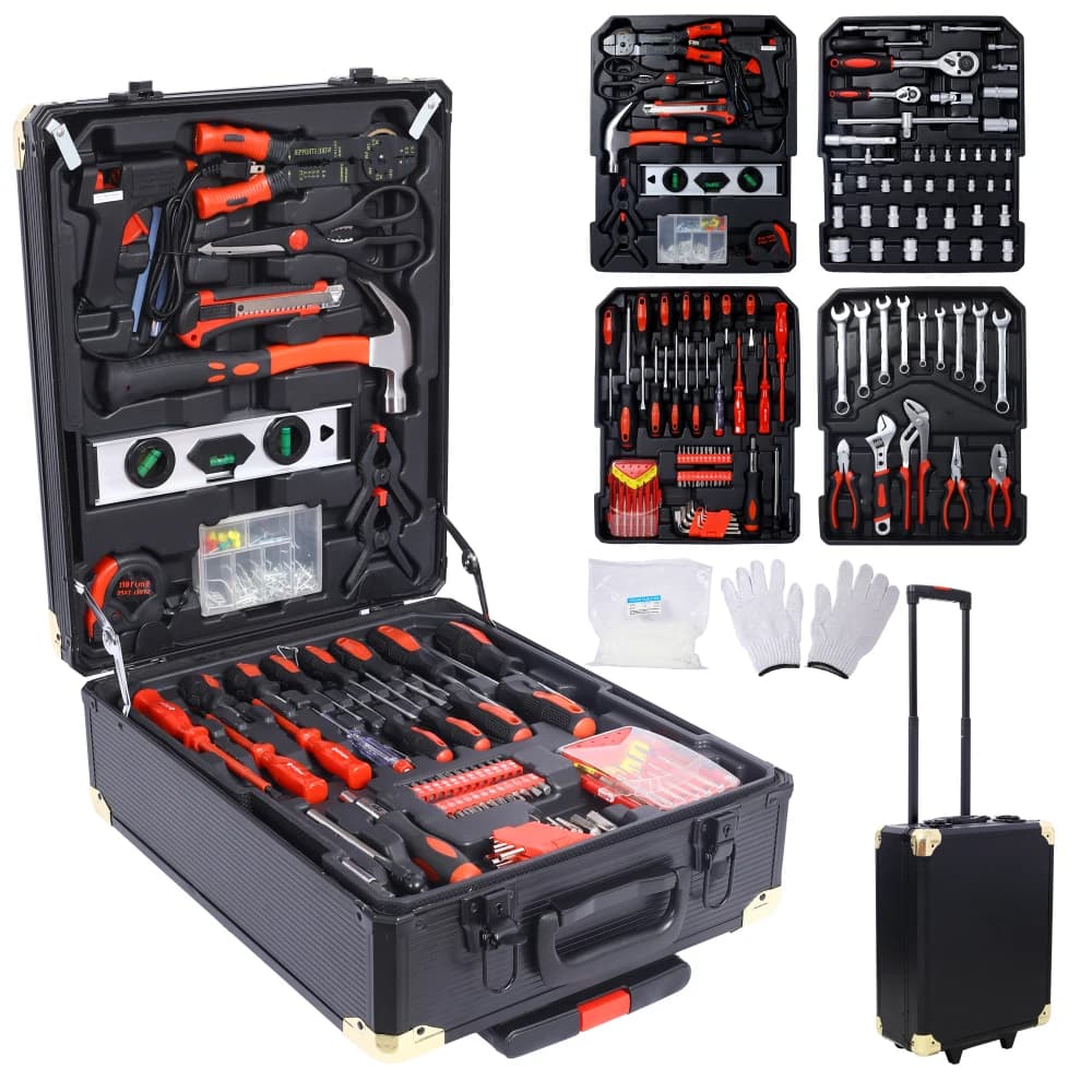 Set of Home Repair Tools 969 Pieces with 4 Drawers Tool Box, General Tools Kit for Garden and Maintenance (Black)