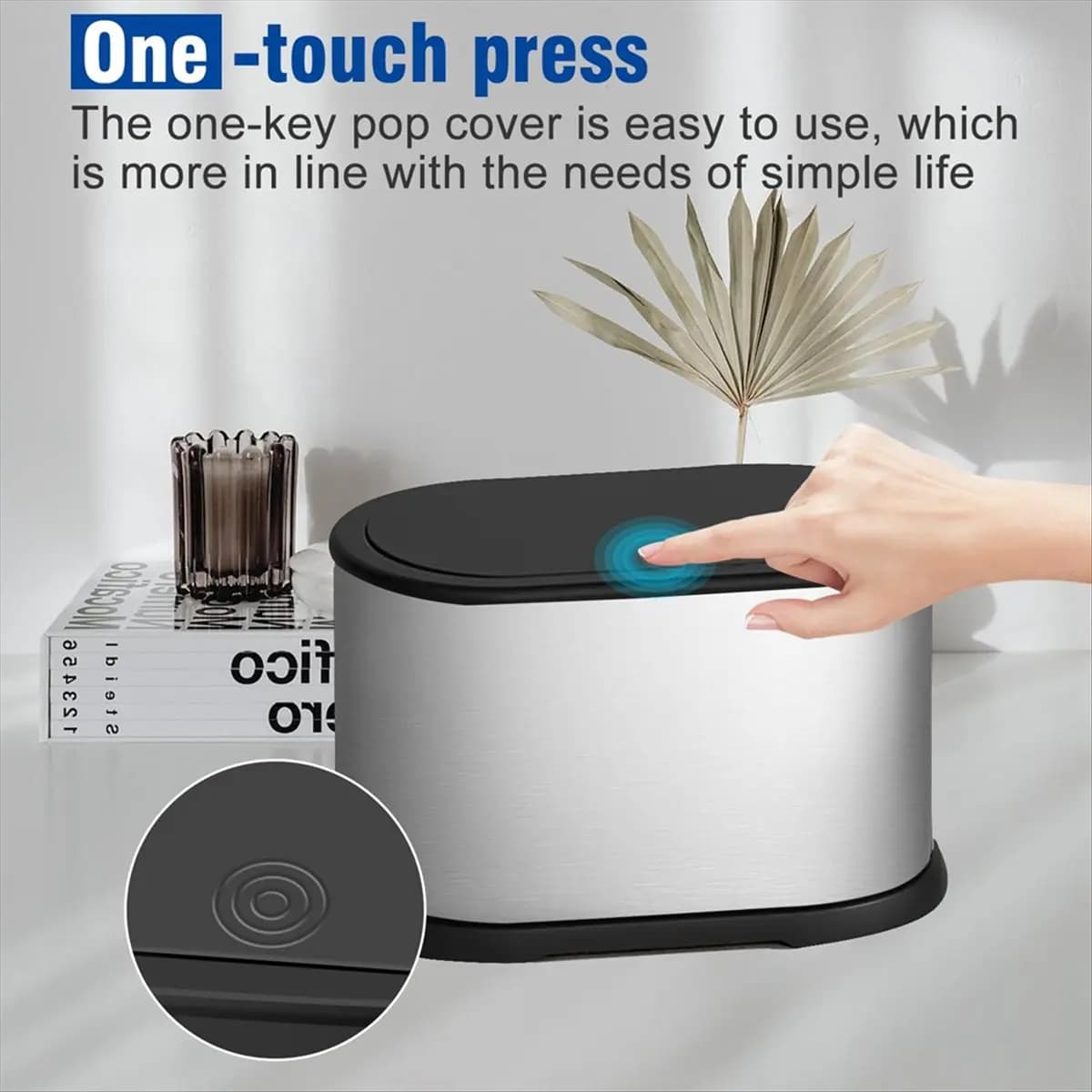 [T70C] 4L Mini Trash Can with Lid Stainless Steel Countertop Garbage Bin for Kitchen Compost Waste Storage
