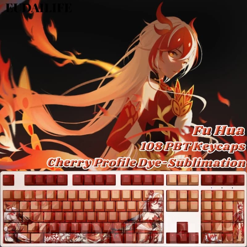 Fu Hua 108 Keycap Honkai Impact PBT sublimazione della luce trasmissione della luce Cherry Switch Cross Key Cover per tastiera meccanica