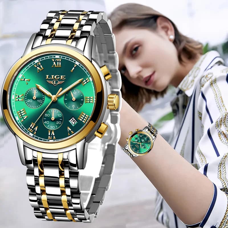 LIGE New Fashion Gold Women orologi Creative Steel women's bracciale orologi da polso Ladies Waterproof femogio Feminino + BOX