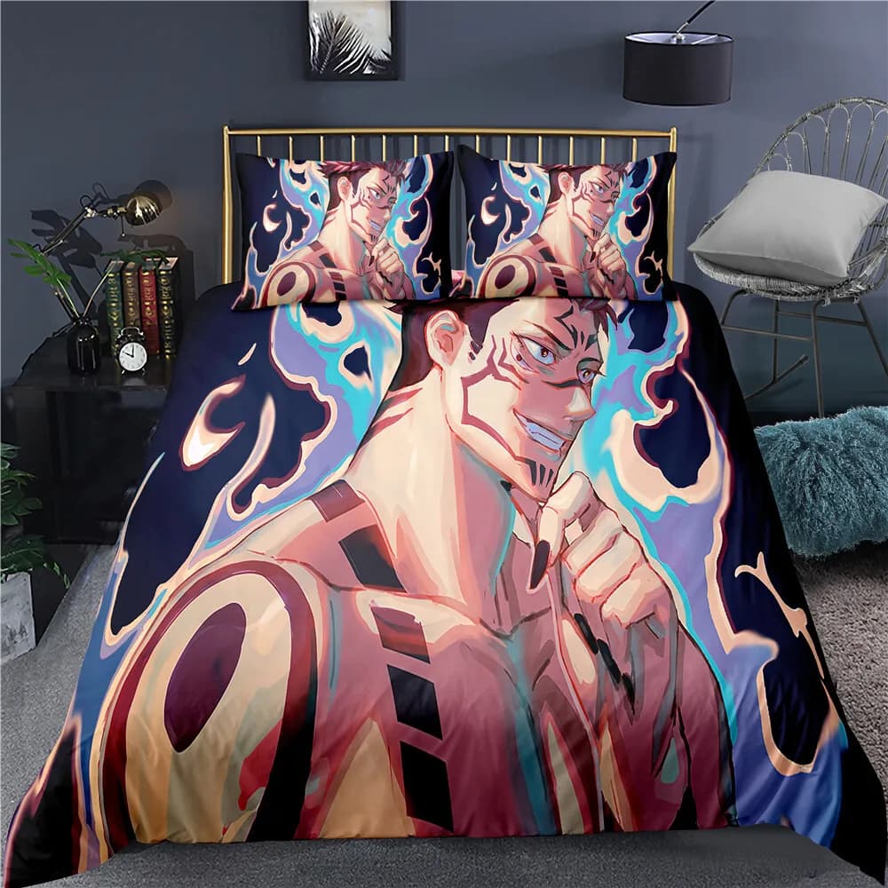 2/3 pezzi Jujutsu Kaisen Set biancheria da letto Giappone Anime Copripiumino Casa personalizzata Copripiumino letto di lusso Set copri letto singolo Queen