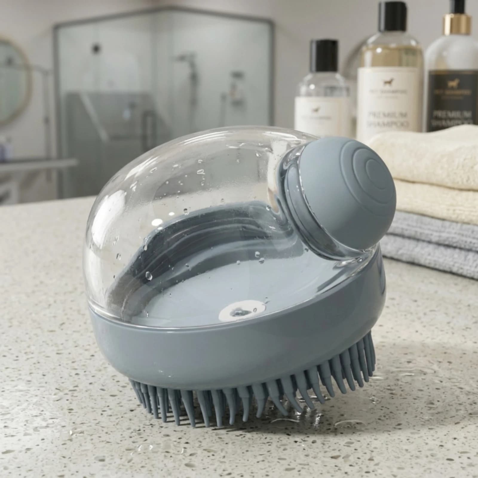 Pet Bathing Brush Single-Press Foaming Pet Brush with Shampoo Dispenser 2 in 1 Soft Silicone for Dogs, Grooming, Home Shower