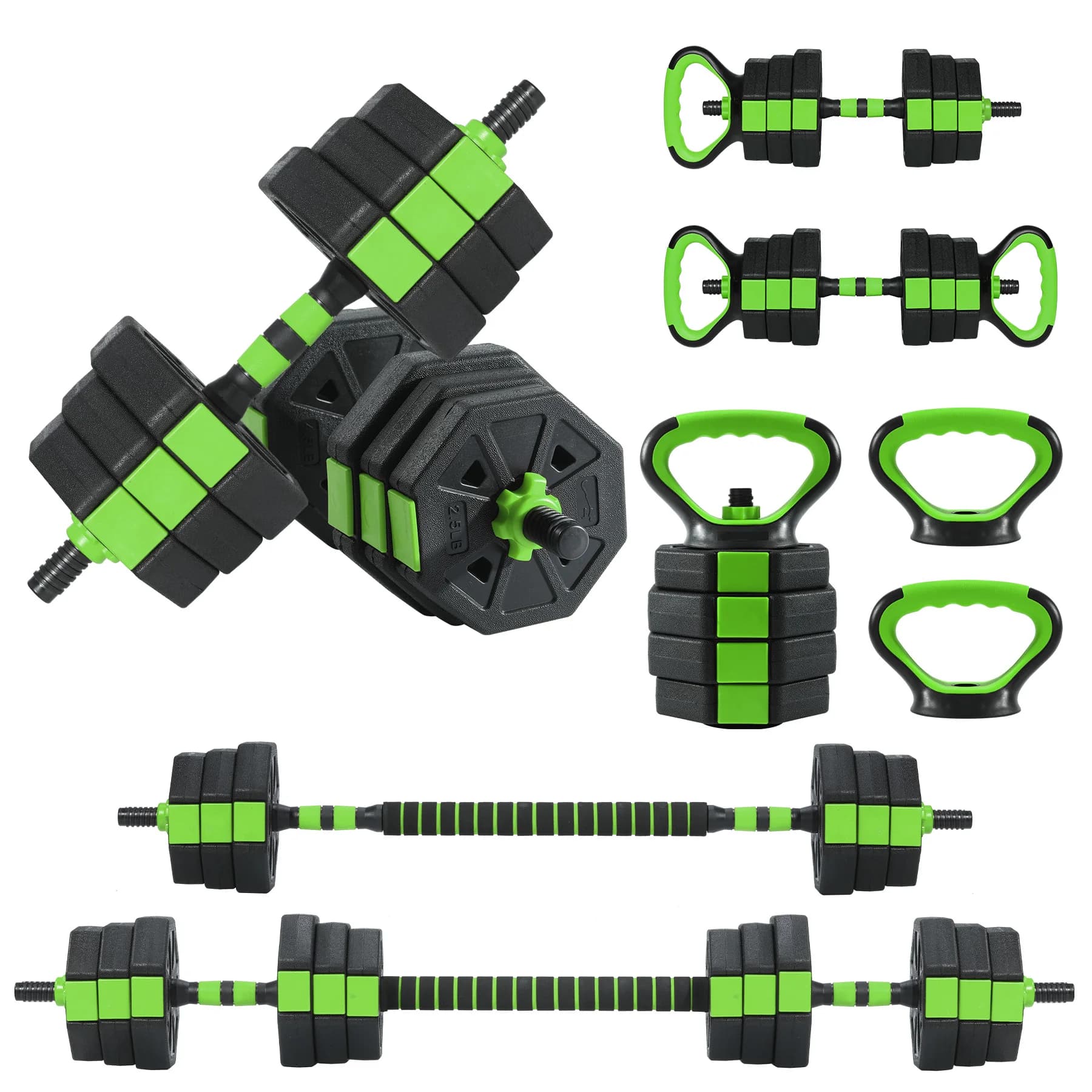 44-pounder adjustable handlebar set, 4-in-1 free weight set with connection bar, convertible into barbell, kettlebell, home push-up support