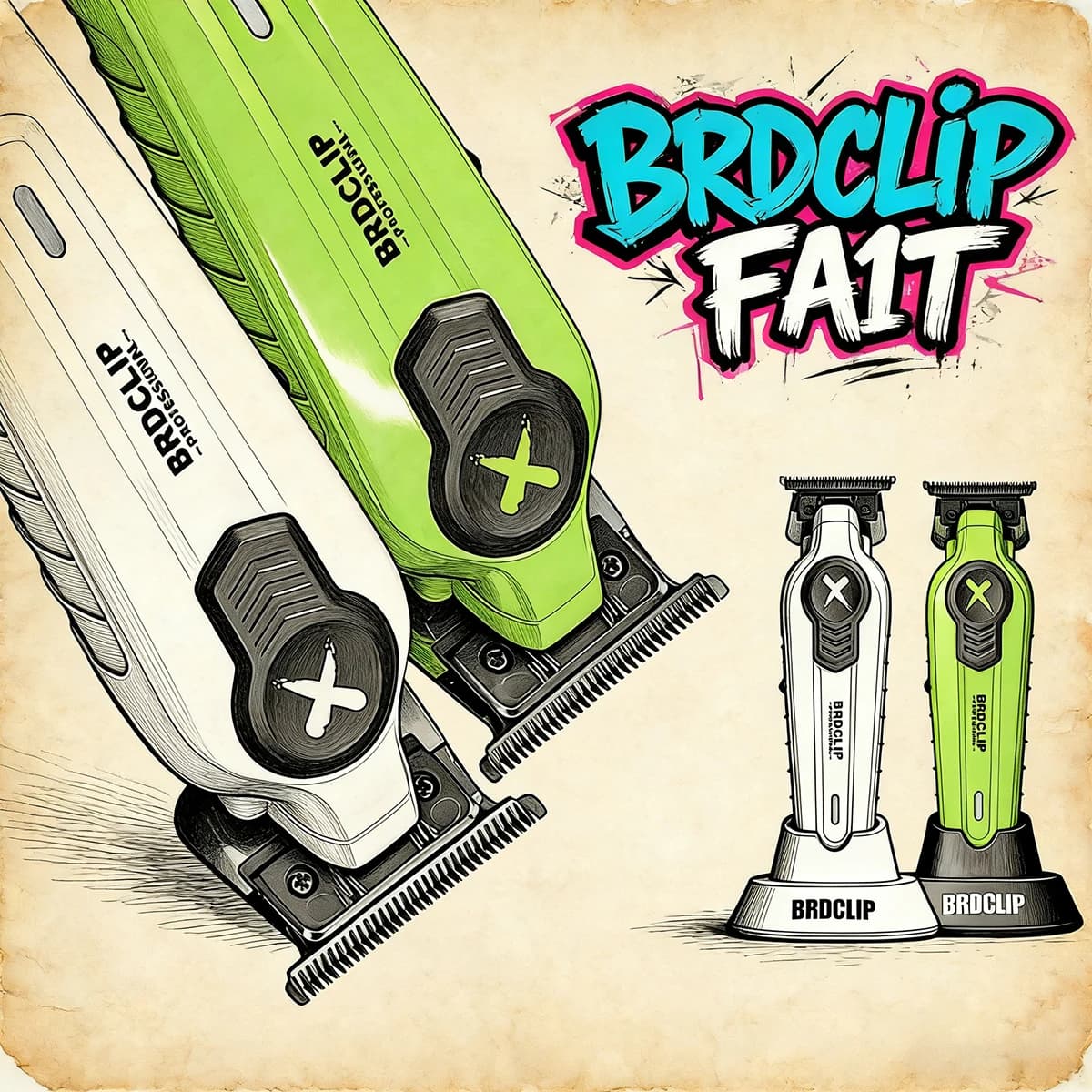 2026 BRDCLIP Professional Green Haircuts for Barbiere, Machine for Finishing and Shaving, Electric Clipper with FA1T Charging Base
