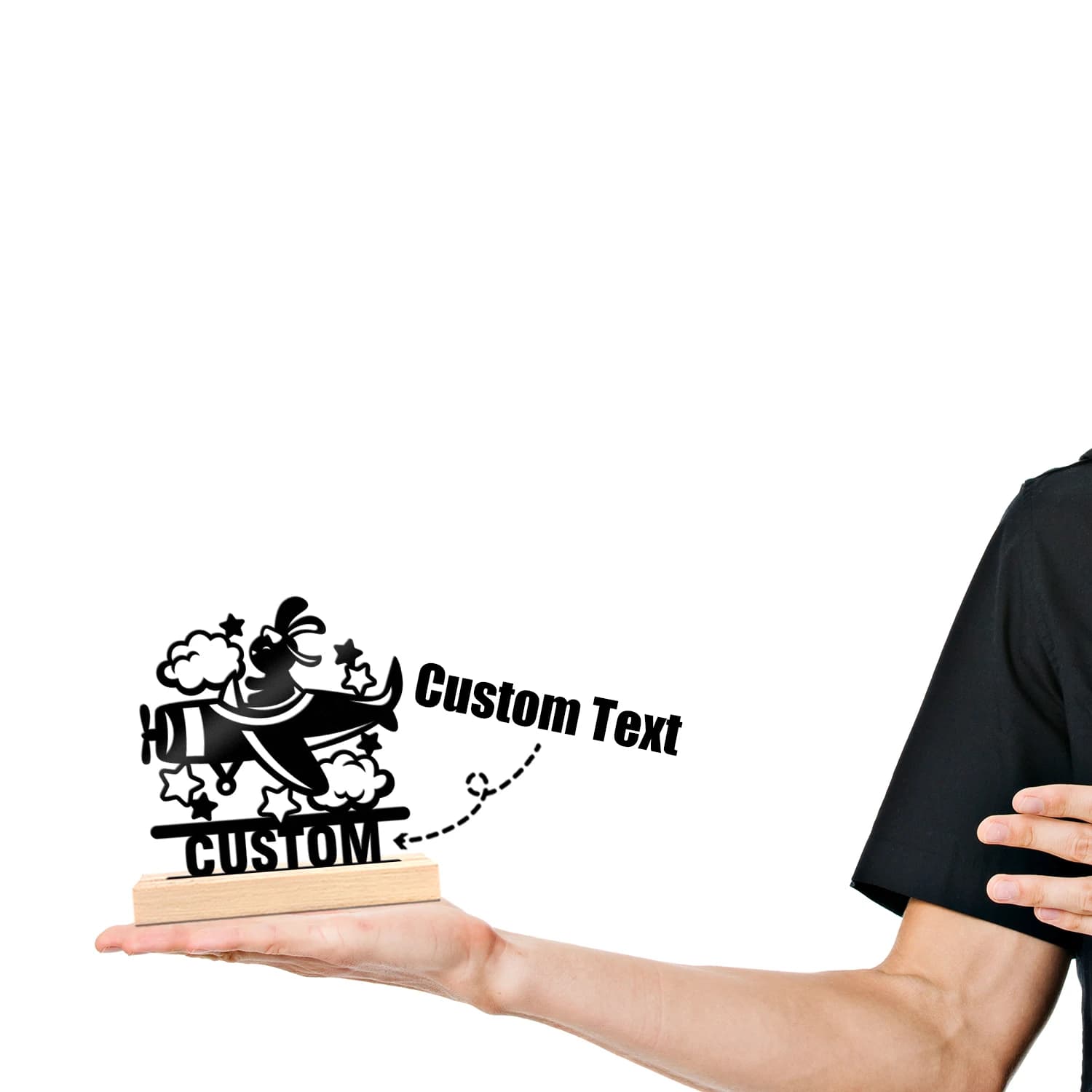1pc Personalized Iron Desktop Ornament Custom Content Equipped with Wooden Base Decorative Gifts, Metal Statue Ornaments