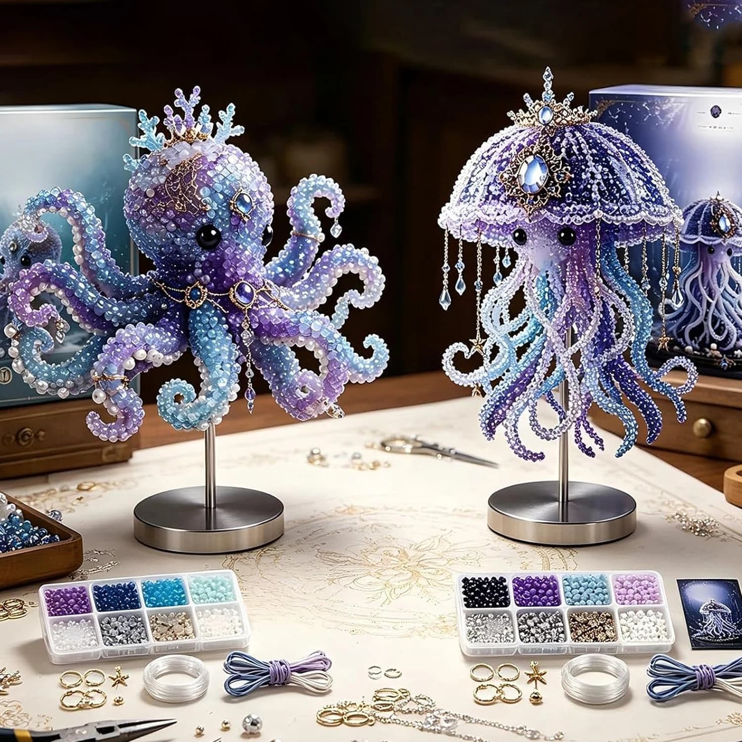 3D Bead Embroidery Kit for Beginners 3D Design Ocean Animals Beaded Kits Cute Underwater Creature Beaded Craft Kits Gifts