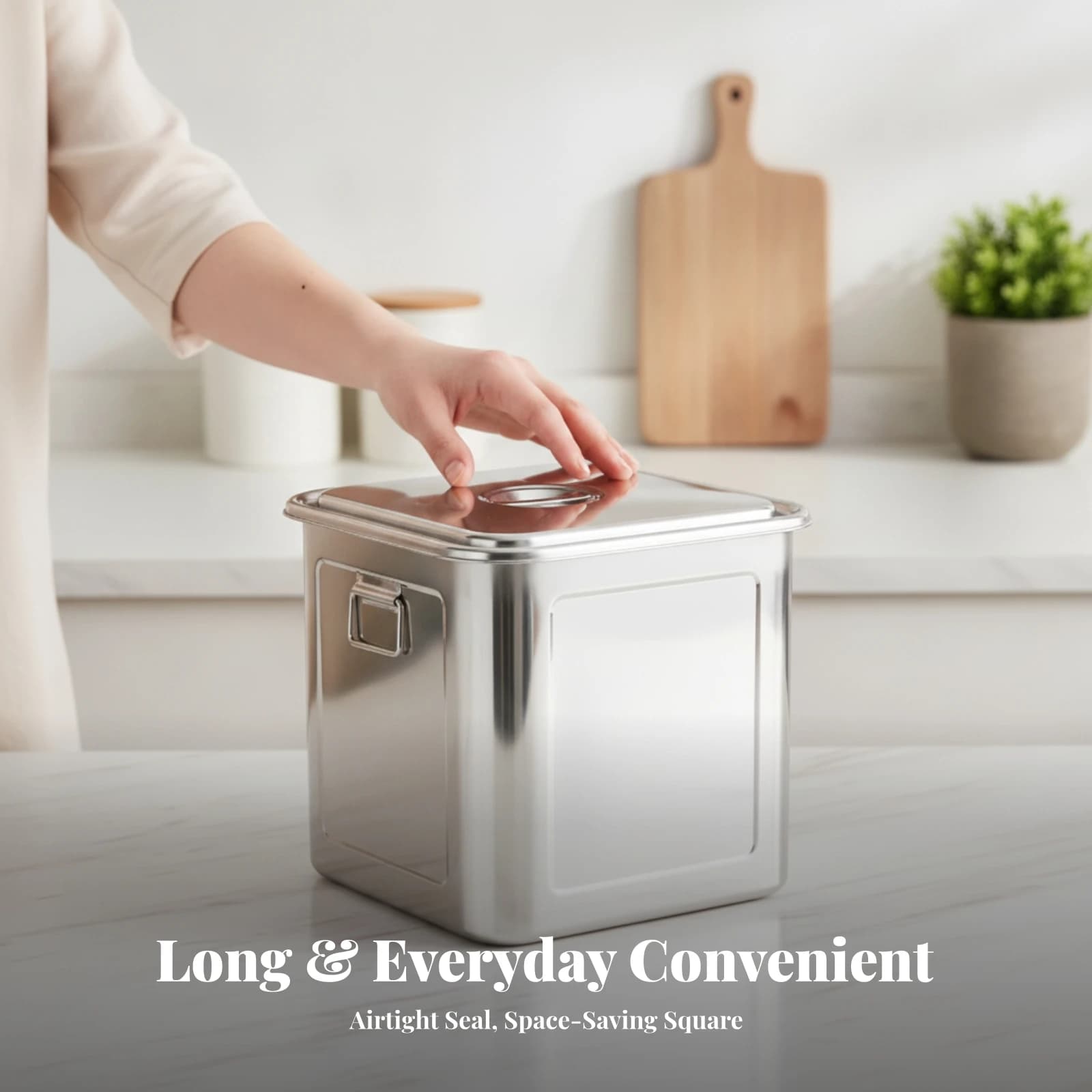 Square Food Canister with Handles Long-Lasting Storage Container with Handle Metal Rice Storage Box Rust-Resistant Metal Rice