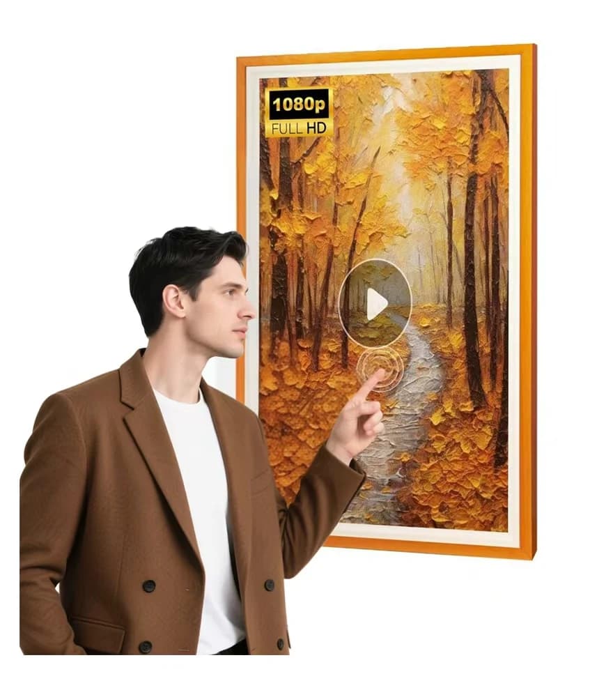 21.5 Inch Large Digital Photo Video Frame 100% Wood Frame Touch Screen HD Frame Art Picture Signage WiFi Video