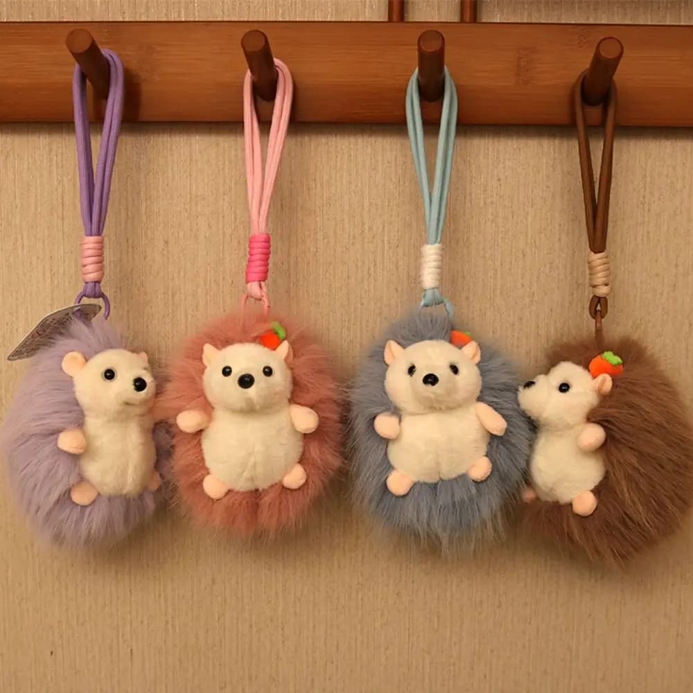 Portachiavi con Peluche di Riccio in Cotone PP, Ciondolo Realistico di Riccio Imbottito, Giocattolo Kawaii di Riccio da 14cm, Decorazione per Borsa