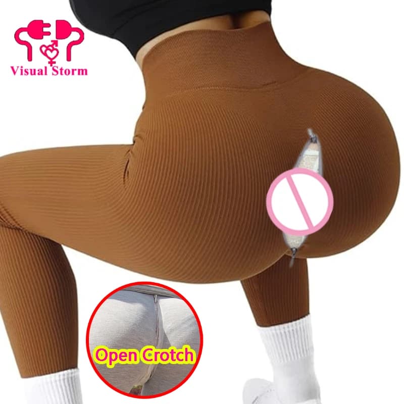 Donna Culo grosso Con apertura sul cavallo Mutandine Leggings Doppie cerniere nascoste Pantaloni per il sesso all'aperto Pantaloni per appuntamenti per fidanzato senza cuciture Erotici