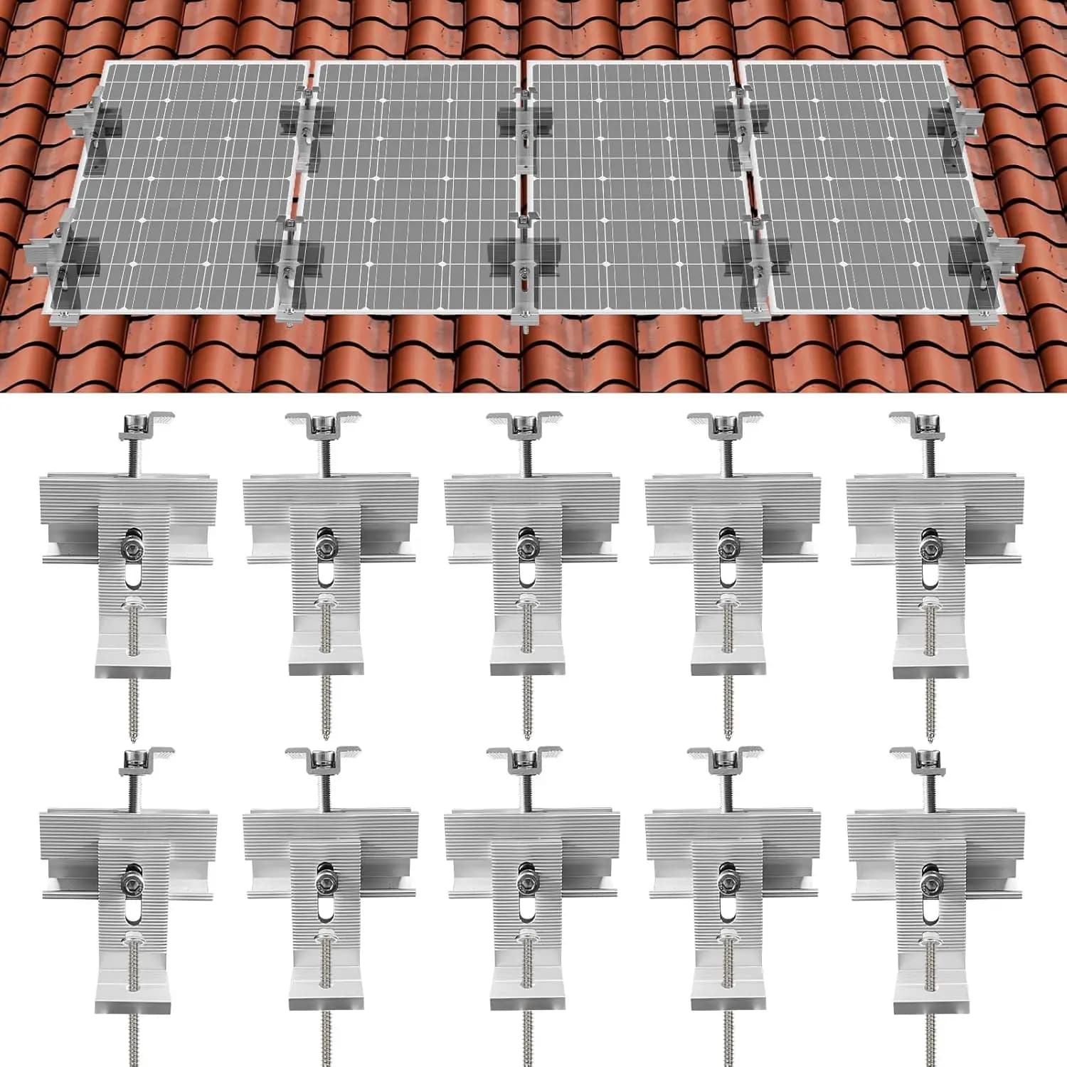 Supporto per pannelli solari con binario di fissaggio per pannelli solari da 10 pezzi Staffa in lega di alluminio per modulo pannello solare per tetto piatto in metallo