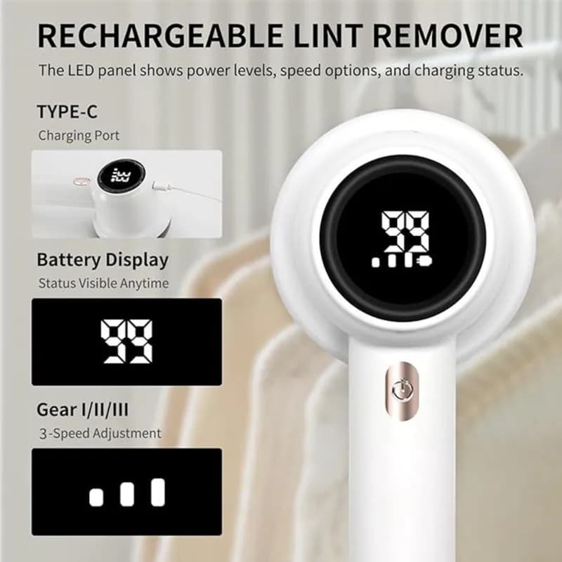 A25U Digital Display Lint Remover, Rechargeable Fabric Shaver With ABS Material - Ideal For Various Fabrics