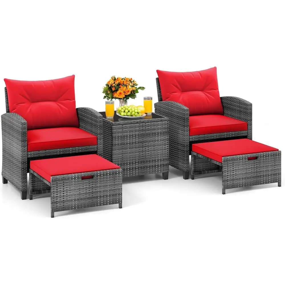 5 Pieces Patio urniture Set with Ottomans, Wicker Patio Contion Set with Coee Table & Cushions, PE Rattan Outdoor Lounge Chairs