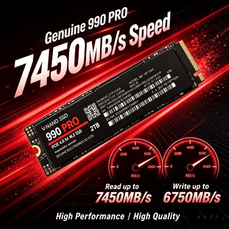 New 990 PRO 512GB‑4TB NVMe M.2 2280 PCIe Gen4 SSD, 7450MB/s Solid State Drive, Game Storage Upgrade for Laptop Desktop Gaming PC