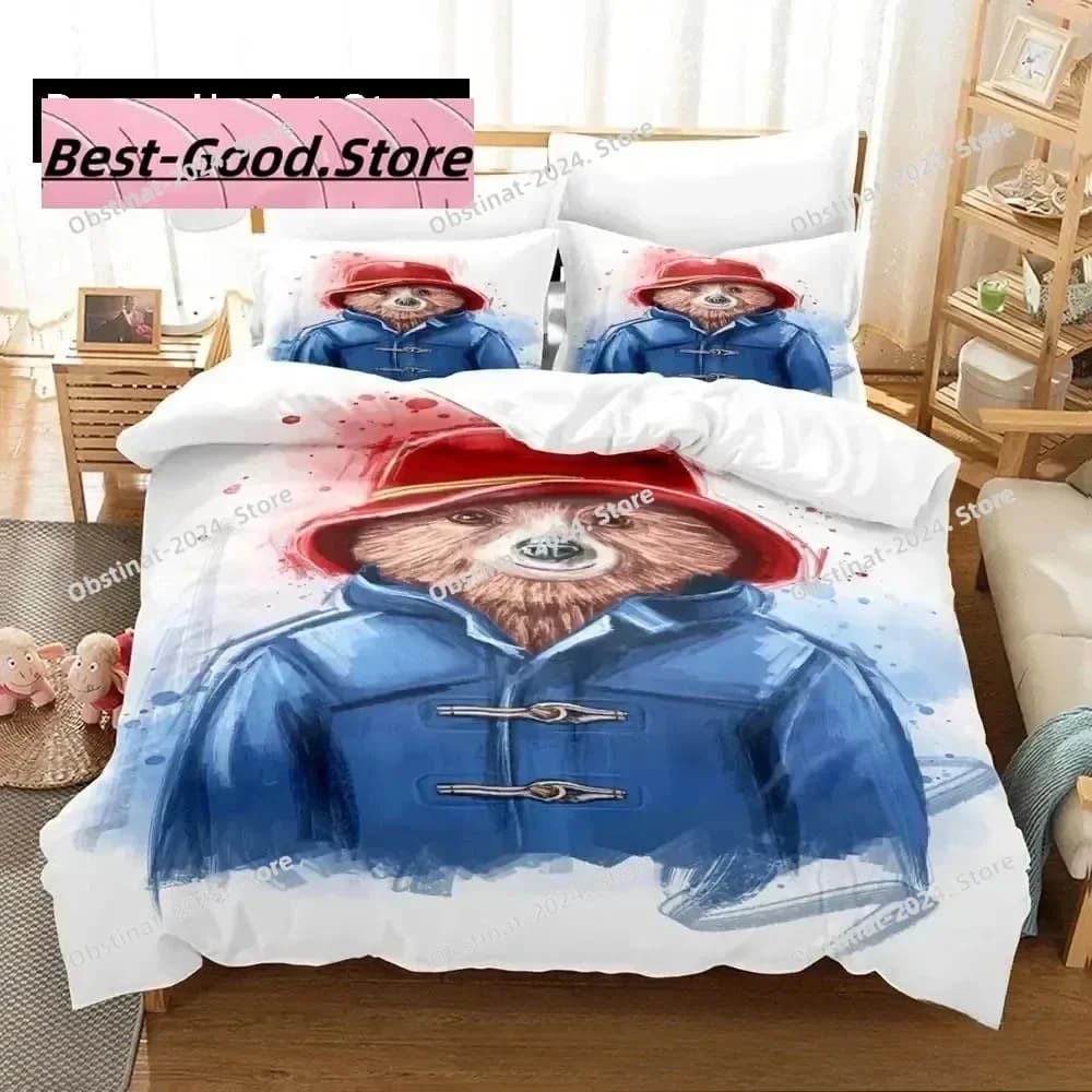 Stampa 3D Cartoon Paddington Orso Stampato Set letto Copripiumino Federa Set biancheria da letto Lenzuolo di lino Copripiumino Completo Queen King Size