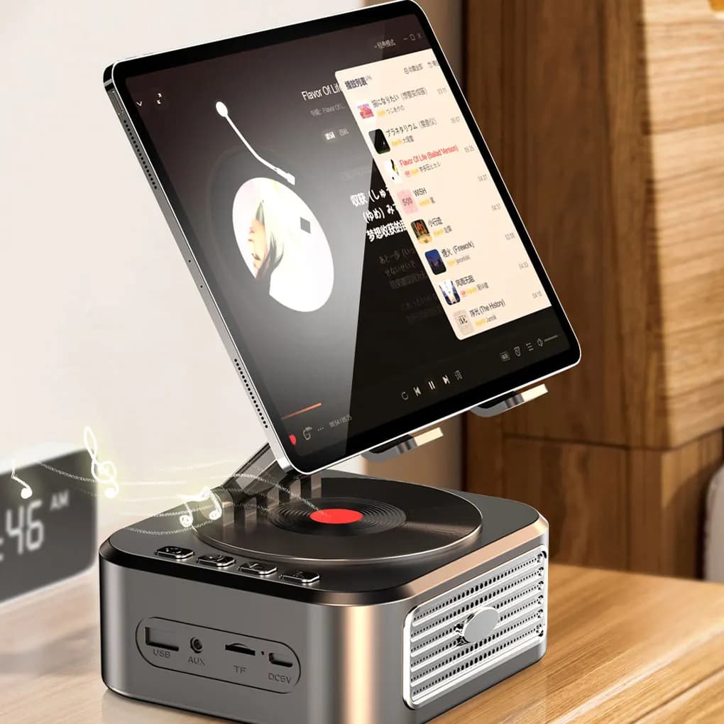 Altoparlante Bluetooth 360 ° Supporto Pieghevole per Telefono e Tablet Antiscivolo con Altoparlante Stereo per Videoconferenze, Giochi e Film
