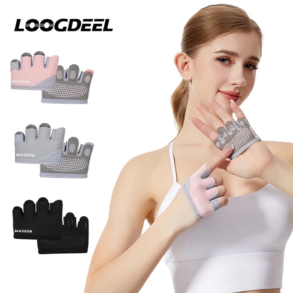 LOOGDEEL 1Pair Half Finger Non-Slip Gym Training Gloves Lightweight Anti-Callus Hand Protection Exercise Weightlifting Yoga