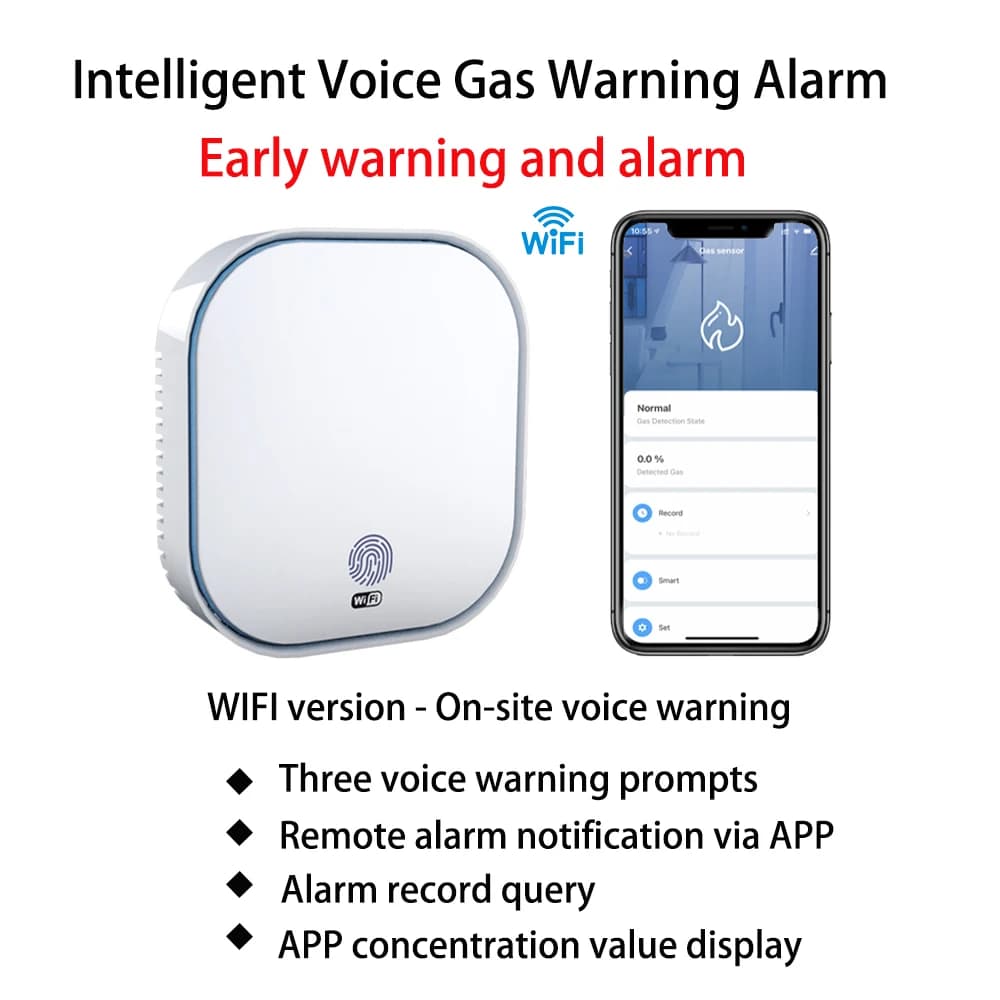 WiFi Tuya Rilevatore di fumo intelligente Allarme GAS naturale Monossido di carbonio Salotto Cucina Negozio Avviso sensore antincendio