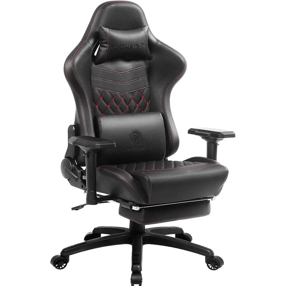 Sedia da gaming ergonomica con schienale alto, braccioli 4D, poggiapiedi e supporto lombare per adulti di statura alta e corpulenza fino a 350 libbre, in pelle nera