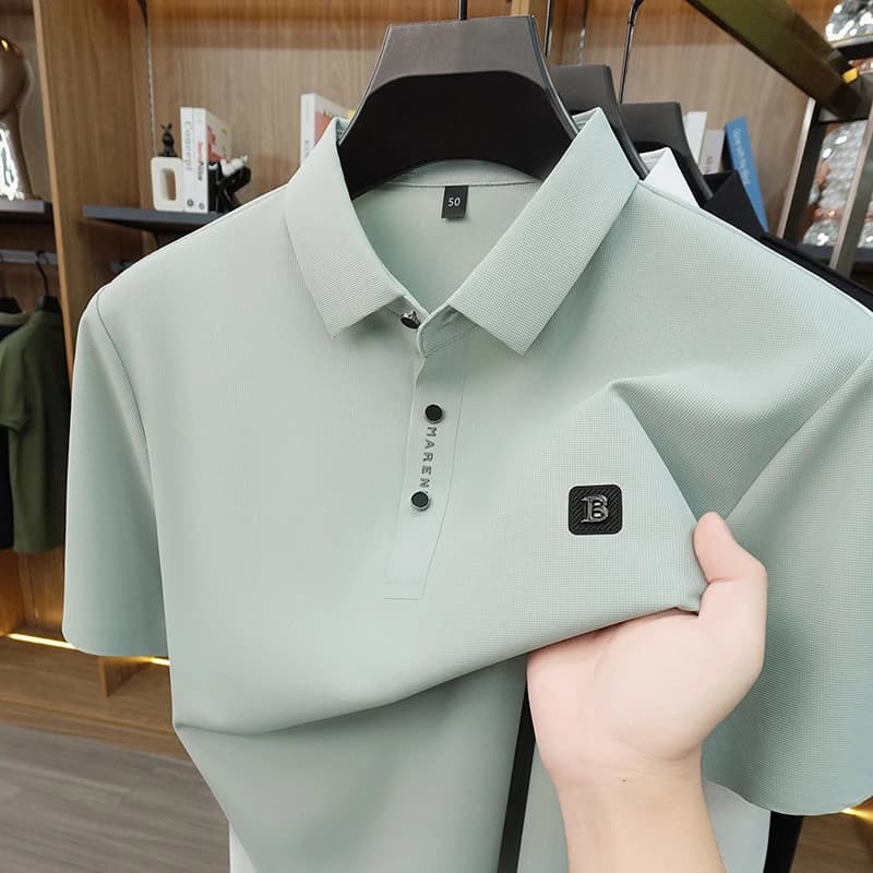 Polo da uomo con stampa a lettere, nuova collezione estiva, senza cuciture, non stira, confortevole, traspirante, a maniche corte, per il business.