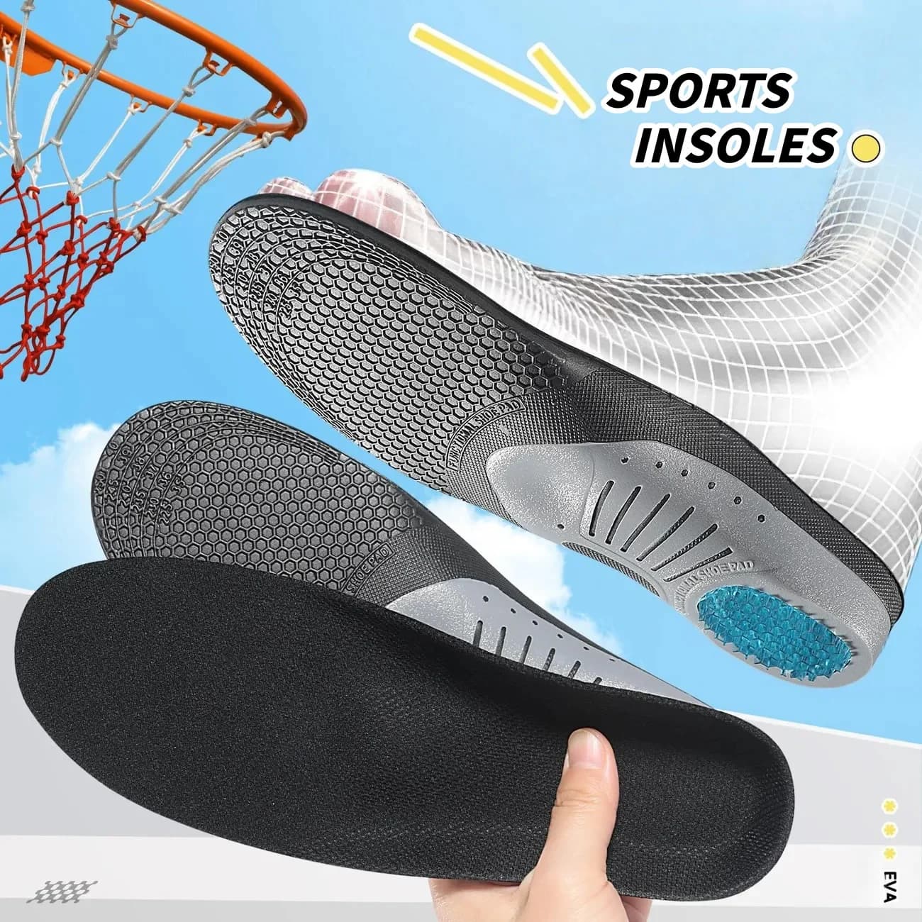 1 Pair Arch Support Insoles Shock-Absorbing Cushioned Sports Insoles Orthotic Insole Flat Foot Running Orthopedic Insole
