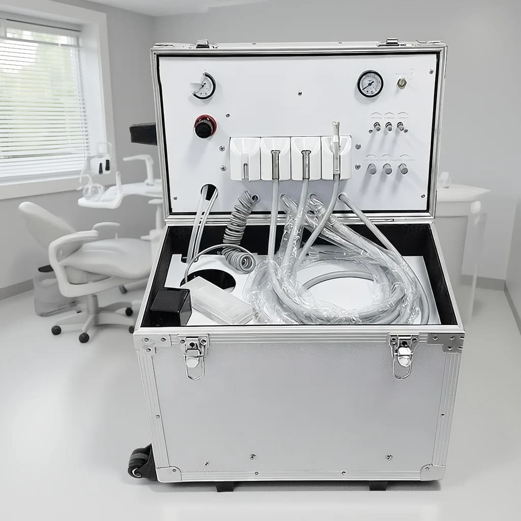 Portable dental turbine unit with air compressor - Esthetic dentistry polishing kit for veneer and teeth whitening