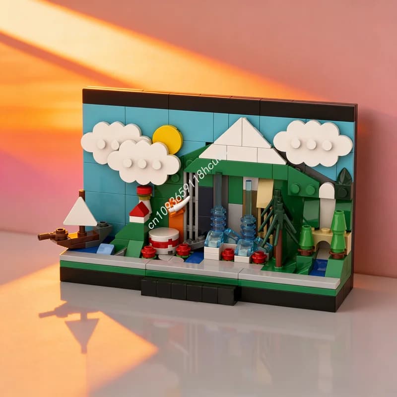 195 Pezzi MOC Road Trip Stati Uniti Oregon State, Modellino di Cartolina, Blocchi da Costruzione, Regalo di Natale, Giocattolo Educativo di Architettura