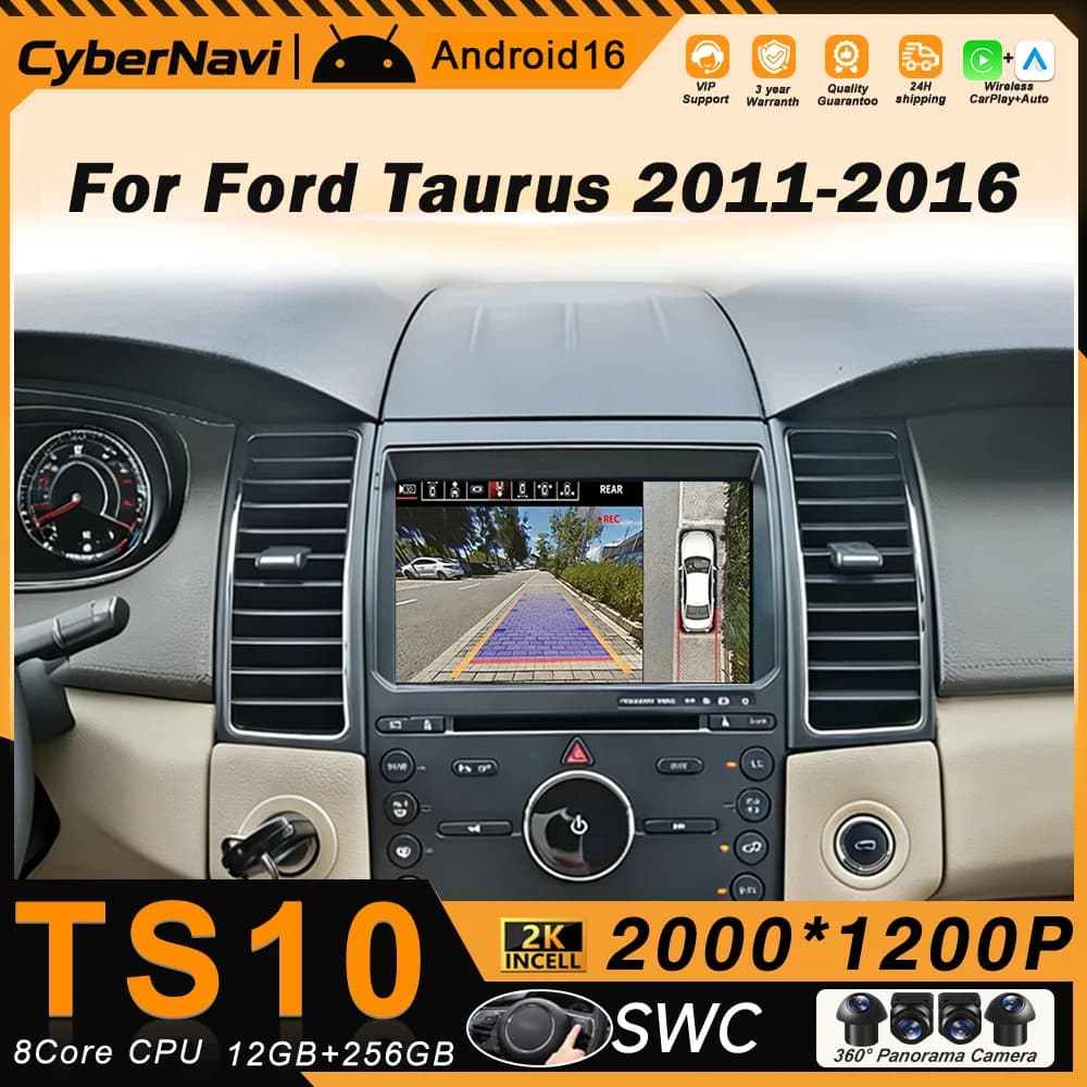 Android Autoradio for Ford Taurus 2011-2016, Stereo Bluetooth, Auto Control Unit with Carplay, QLED Screen 2 Din, Multimedia, Dash Cam, 5G BT
