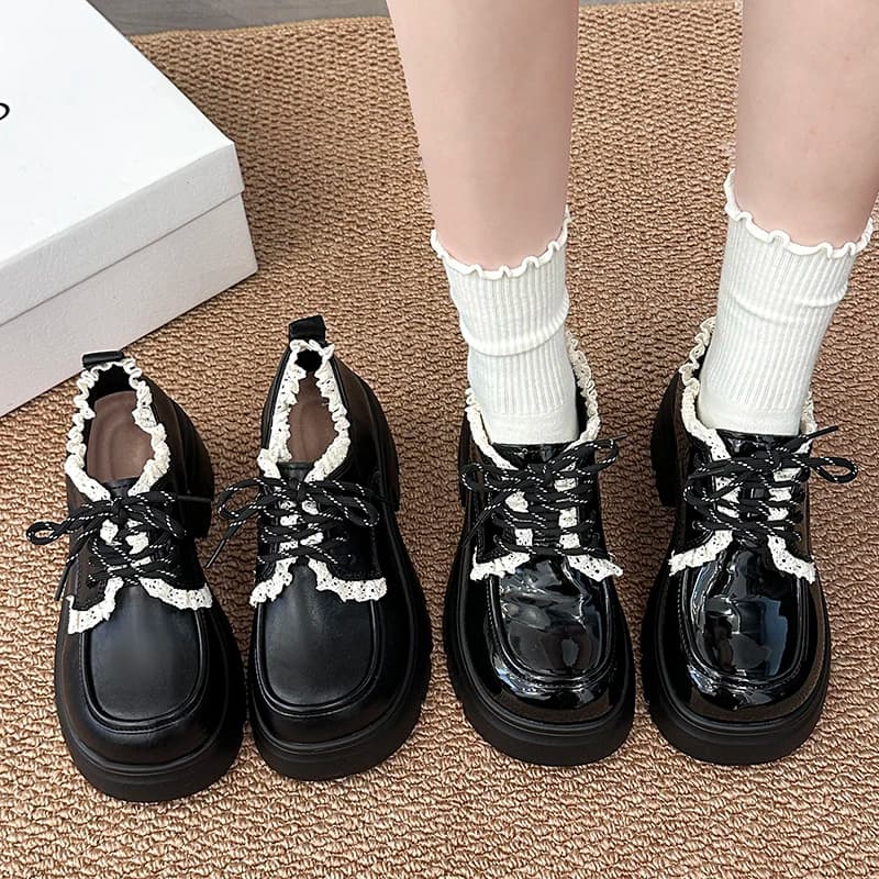 Thick-soled height-increasing small leather shoes for women 2026 spring and autumn new lace loafers