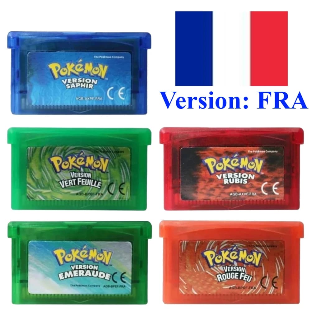 Cartuccia di Gioco GBA in Lingua Francese Serie Pokemon, Videogioco a 32 Bit per Console, Pokemon Smeraldo, Rosso Fuoco, Rubino, Verde Foglia, Zaffiro