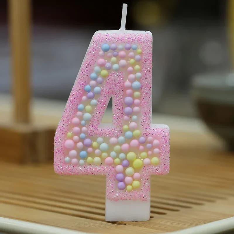 Birthday candle for children 1 year Pink Pearl Number 0 1 2 3 4 5 6 7 8 9 Candles Birthday candles without flame for celebratory cakes