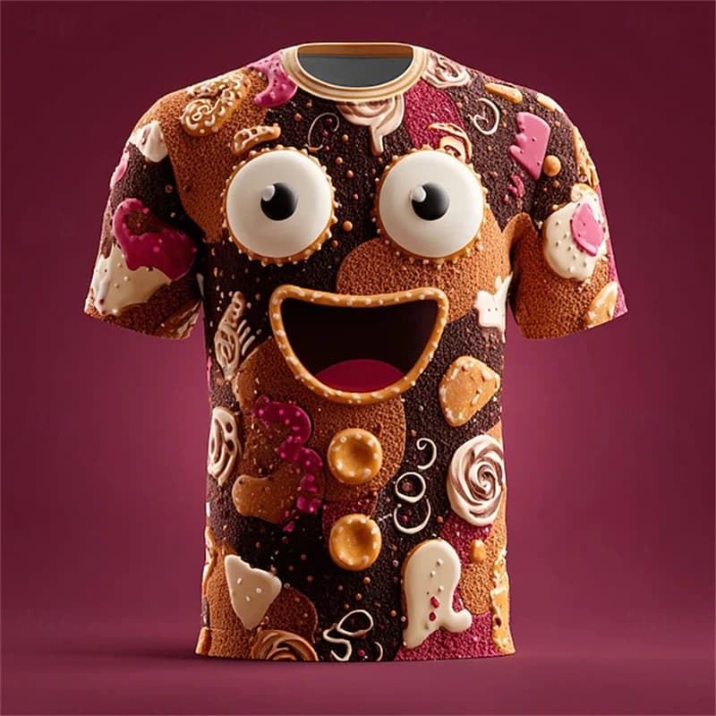 Divertente pan di zenzero da uomo 3D stampato T-shirt a maniche corte da uomo e da donna T-shirt costume cosplay casual Regali di Natale Top per feste
