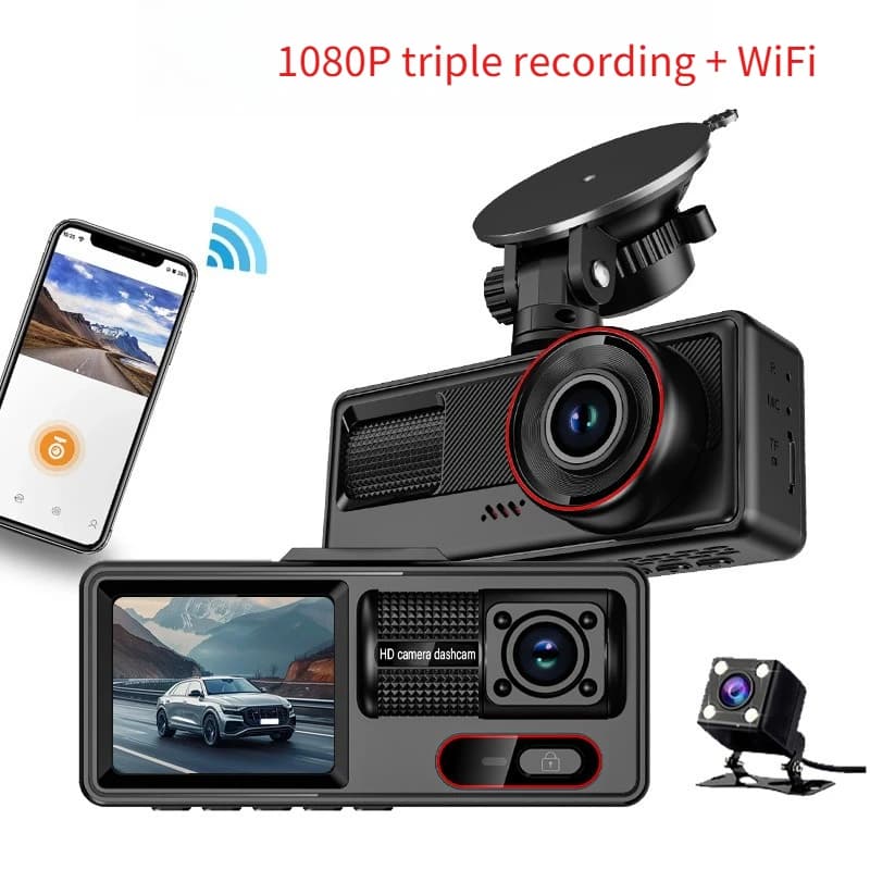 HONG TONG Triple Camera for Car 1080P with WiFi, IR Night Vision and Retromarcia Camera