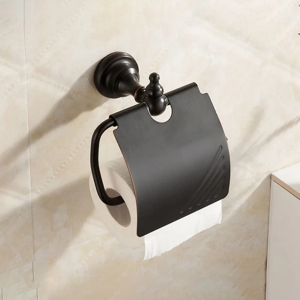 Accessori da bagno Portarotolo di carta igienica a parete in ottone lucidato a olio nero aba824
