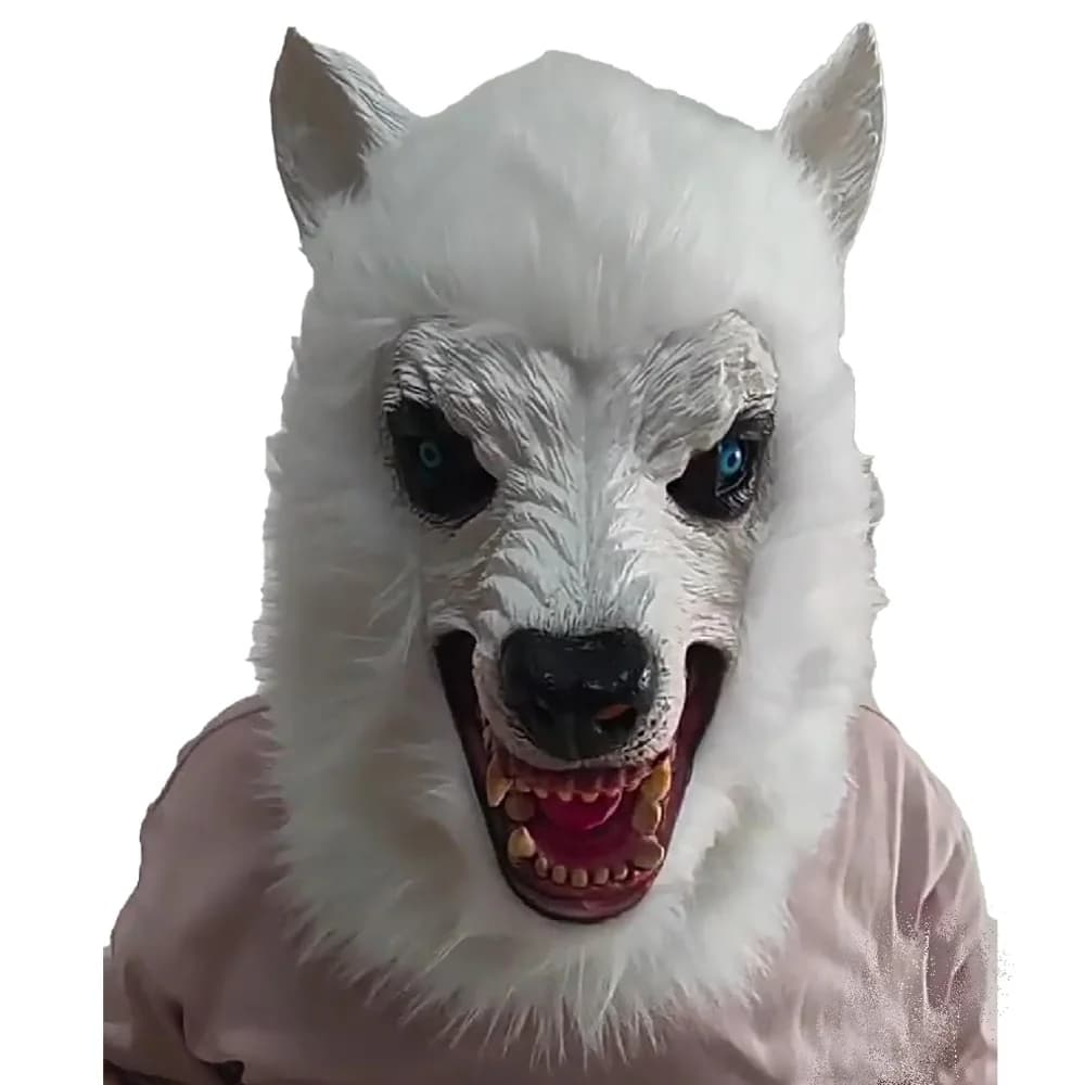 Maschera Bianca da Lupo Mannaro per Cosplay, Maschera in Peluche a Forma di Animale, Maschera in Lattice Integrale per Carnevale, Travestimenti, Feste di Halloween, Accessori per Costumi, Regali