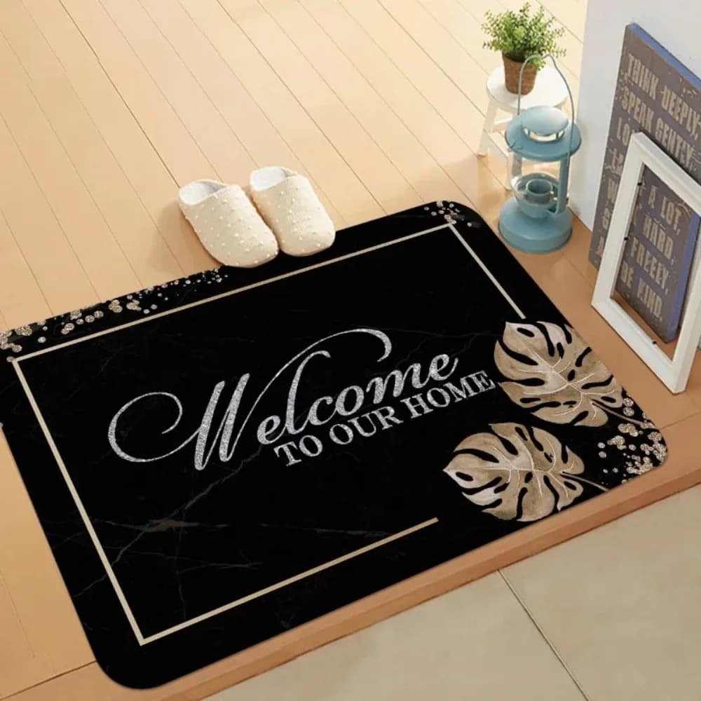 1pc Tropical & Slogan Graphic Door Zerbino antiscivolo Tappeto per interni ed esterni Raccogliere la nostra casa Arredamento camera da letto Tappeto da comodino Guardaroba