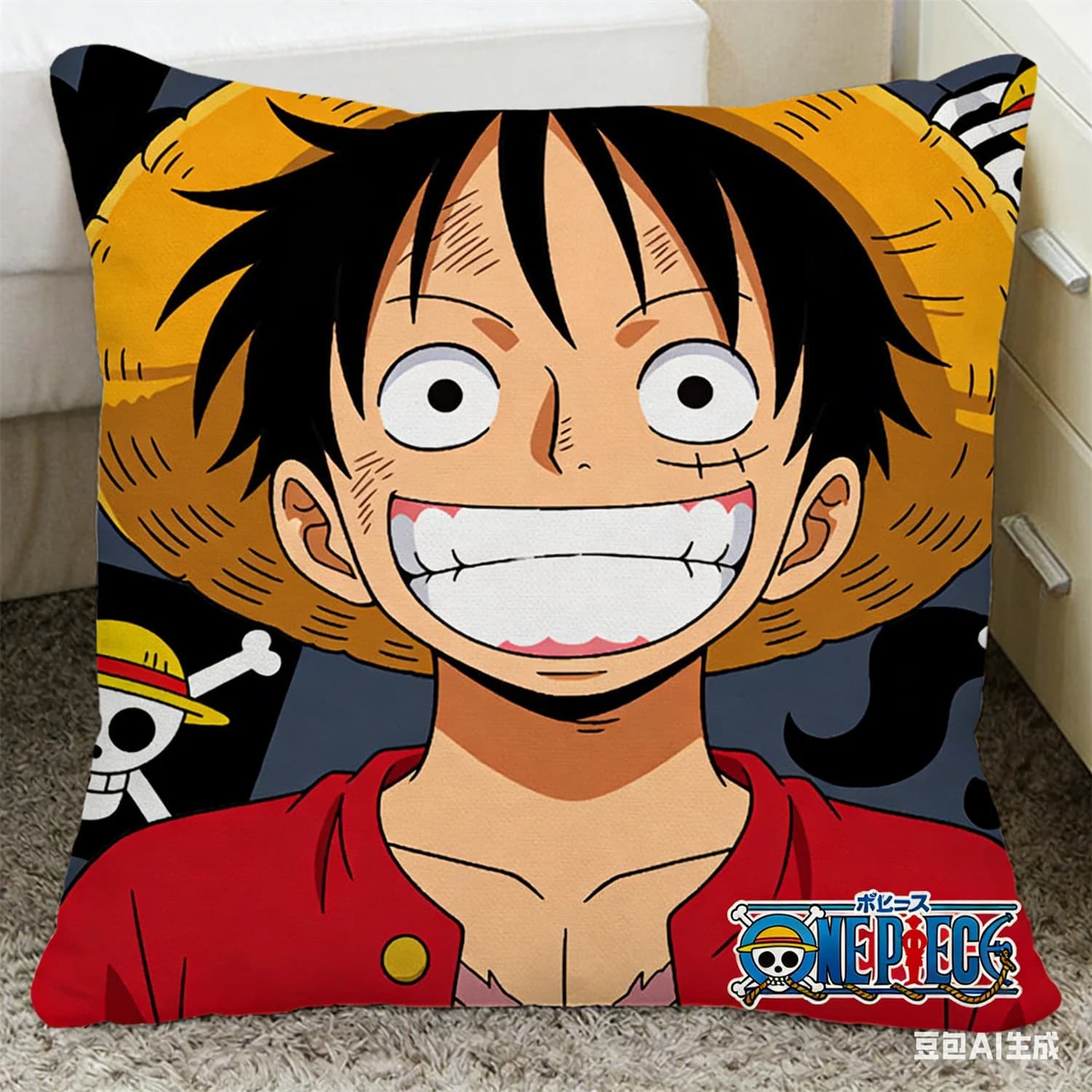 Federa per cuscino One Piece Monkey D Luffy, federa decorativa quadrata per camera da letto, soggiorno, divano, auto, decorazioni per la casa