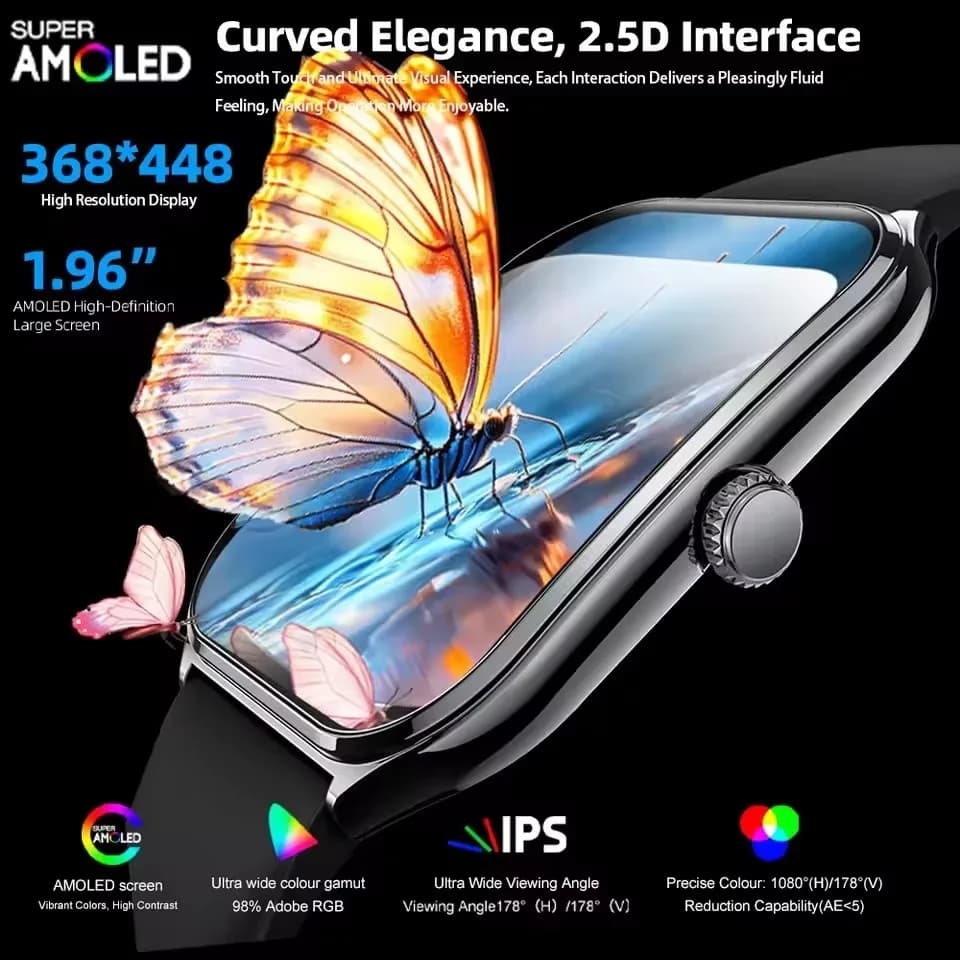 360*360 Display Pixel HD 1.96 "AMOLED Ultra Sottile Nuovo Smart Watch da uomo Donna Mostra sempre il tempo Promemoria chiamate Smartwatch Android