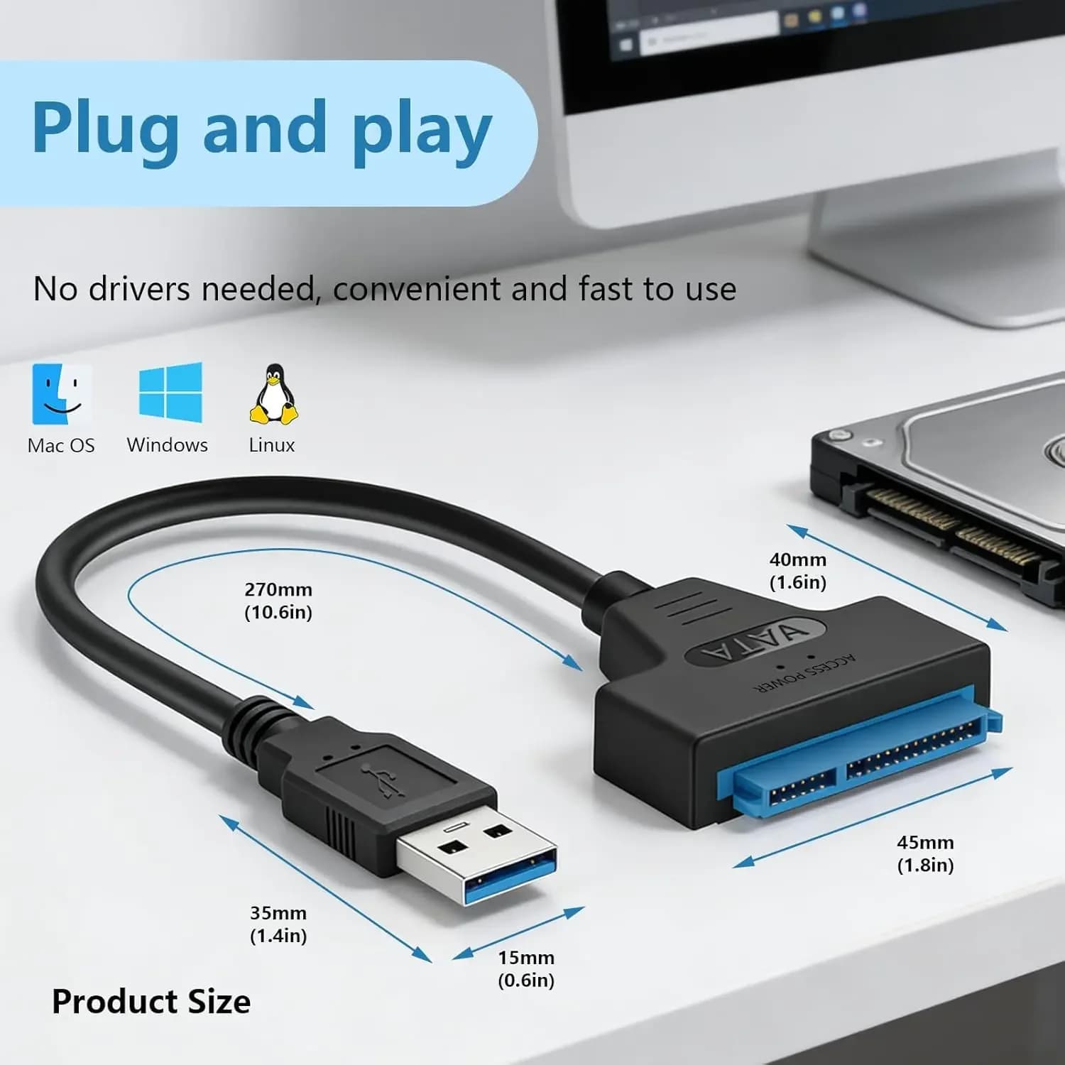 Cavo Mini SATA a USB 3.0 fino a 6 Gbps per HDD/SSD esterno da 2,5 pollici, adattatore SATA 3 a 22 pin, cavo da USB 3.0 a SATA III