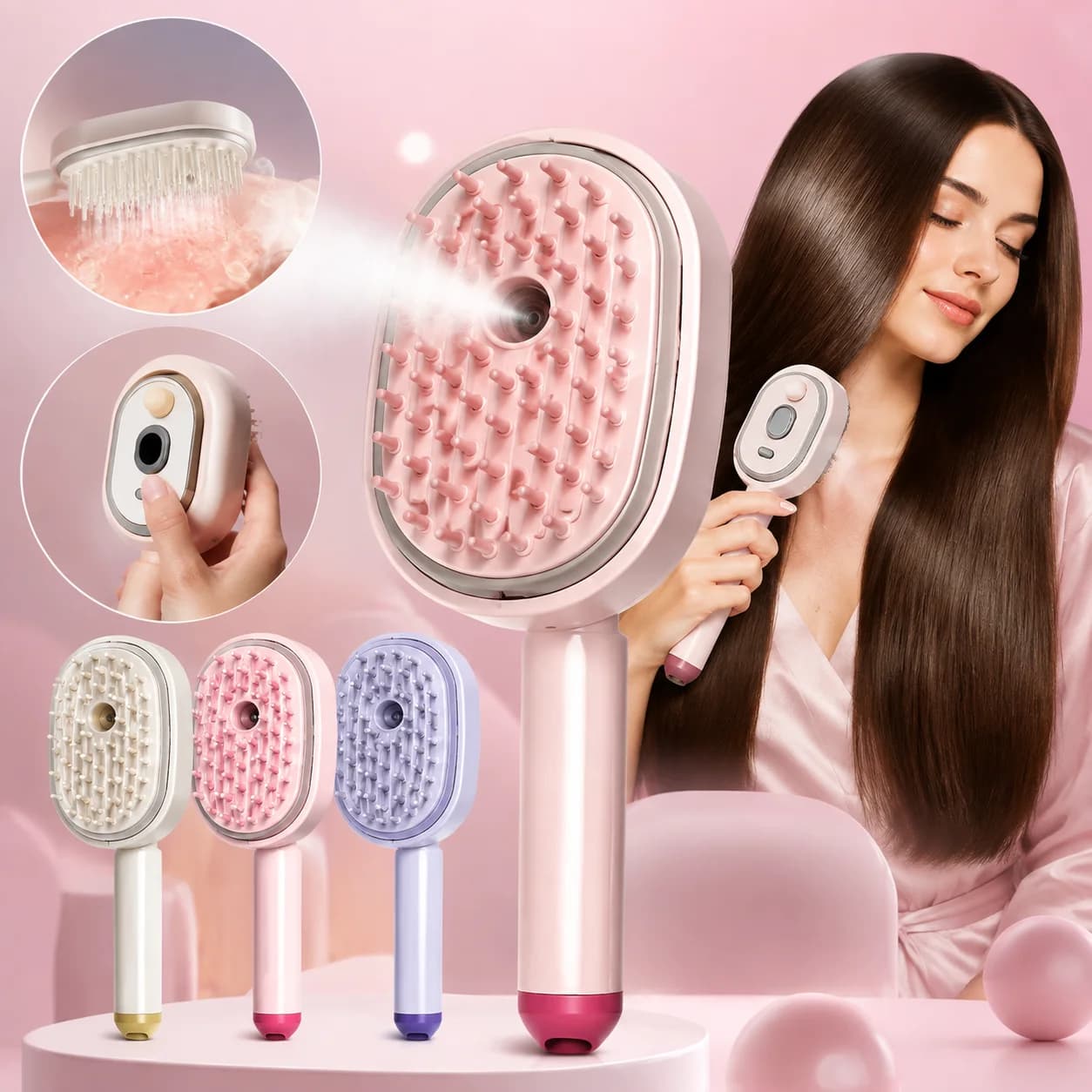 3 in 1 Electric Spray Air Cushion Massage Hair Brush Steaming Hair Straightener Brush Hairdressing Steam Brush Massager Combs